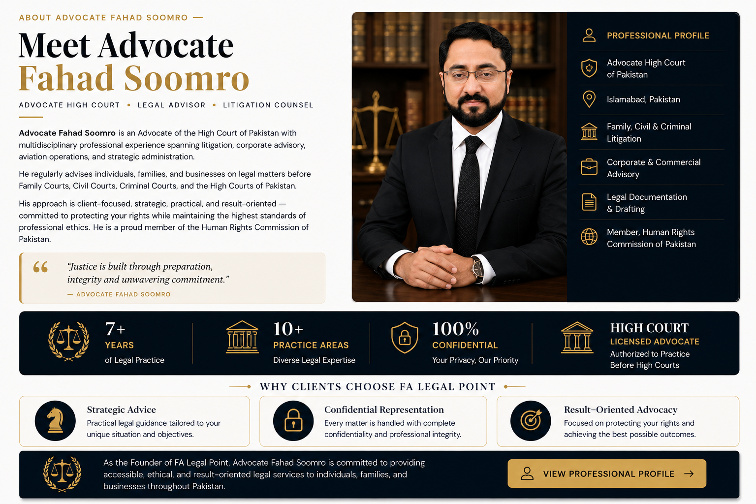 Professional profile visual of Advocate Fahad Soomro